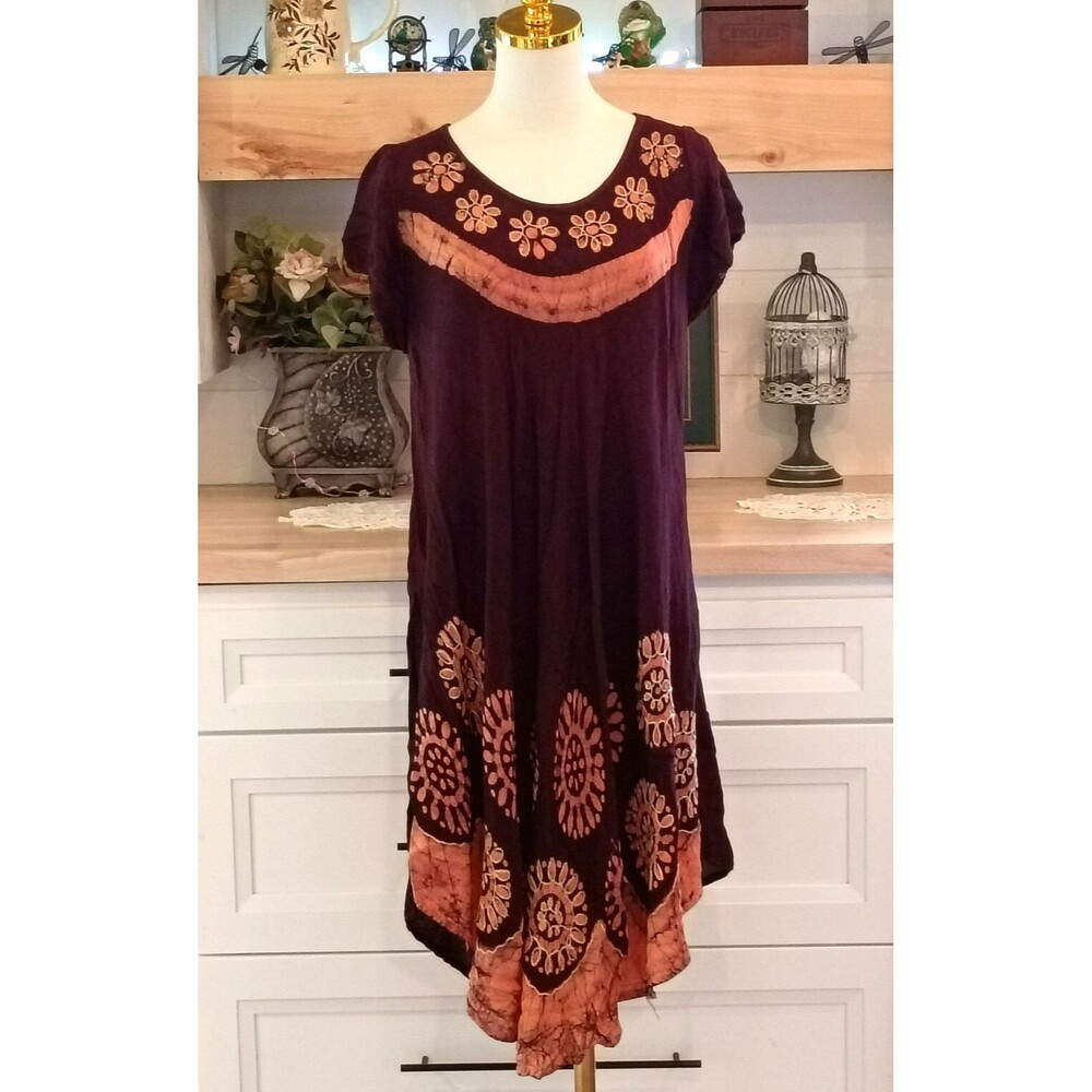 SB Fashion Women's Brown Tie Dye Maxi Dress Free Size Beachy Boho Flowy